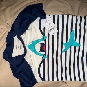 Carter's Navy and White Striped Shark swim top UVF 50